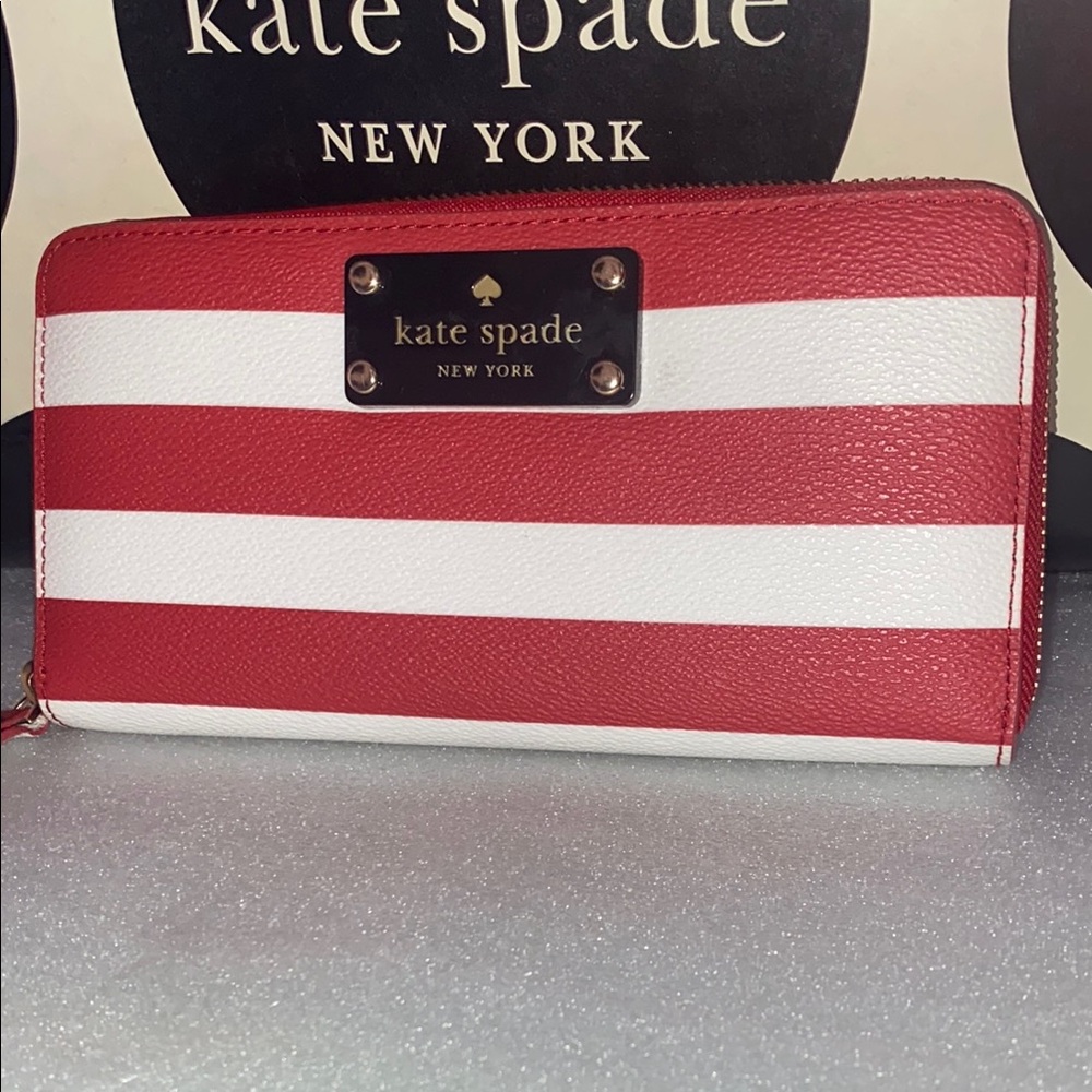 Kate Spade Red and White Striped Zip Wallet